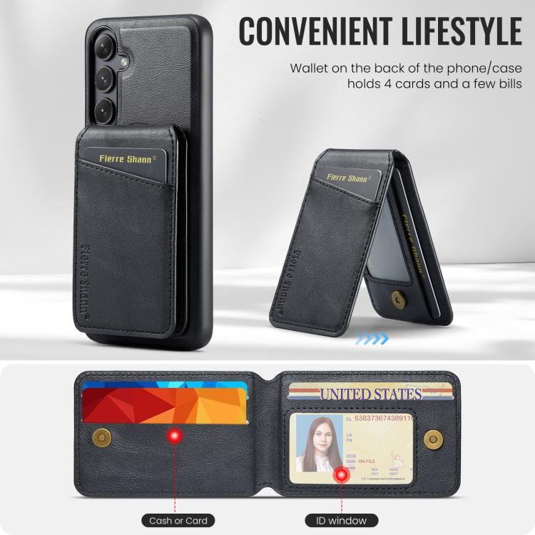 For Samsung Galaxy S25 5G Fierre Shann Cowhide Vertical Flip Magnetic Card Holder Phone Case(Black) - Galaxy S25 5G Cases by FIERRE SHANN | Online Shopping UK | buy2fix