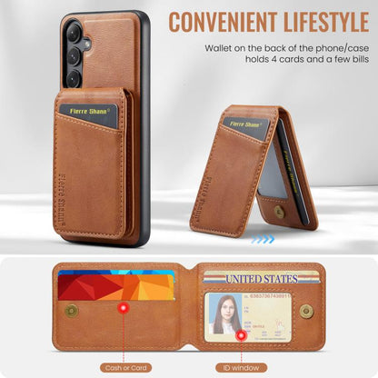 For Samsung Galaxy S25 5G Fierre Shann Cowhide Vertical Flip Magnetic Card Holder Phone Case(Brown) - Galaxy S25 5G Cases by FIERRE SHANN | Online Shopping UK | buy2fix