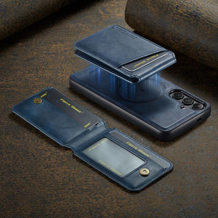 For Samsung Galaxy S25 5G Fierre Shann Cowhide Vertical Flip Magnetic Card Holder Phone Case(Blue) - Galaxy S25 5G Cases by FIERRE SHANN | Online Shopping UK | buy2fix