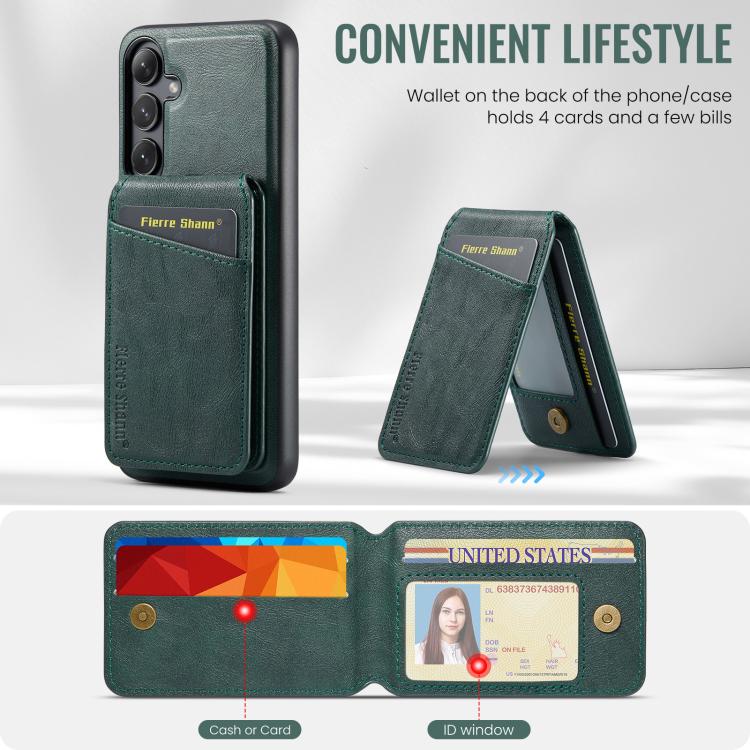 For Samsung Galaxy S25 5G Fierre Shann Cowhide Vertical Flip Magnetic Card Holder Phone Case(Green) - Galaxy S25 5G Cases by FIERRE SHANN | Online Shopping UK | buy2fix