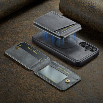 For Samsung Galaxy S25 5G Fierre Shann Cowhide Vertical Flip Magnetic Card Holder Phone Case(Grey) - Galaxy S25 5G Cases by FIERRE SHANN | Online Shopping UK | buy2fix