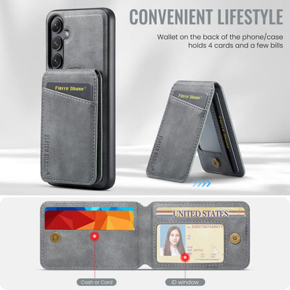 For Samsung Galaxy S25 5G Fierre Shann Cowhide Vertical Flip Magnetic Card Holder Phone Case(Grey) - Galaxy S25 5G Cases by FIERRE SHANN | Online Shopping UK | buy2fix