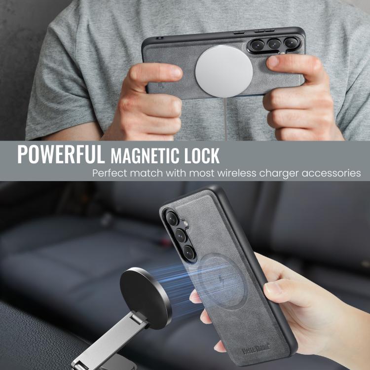 For Samsung Galaxy S25 5G Fierre Shann Cowhide Vertical Flip Magnetic Card Holder Phone Case(Grey) - Galaxy S25 5G Cases by FIERRE SHANN | Online Shopping UK | buy2fix