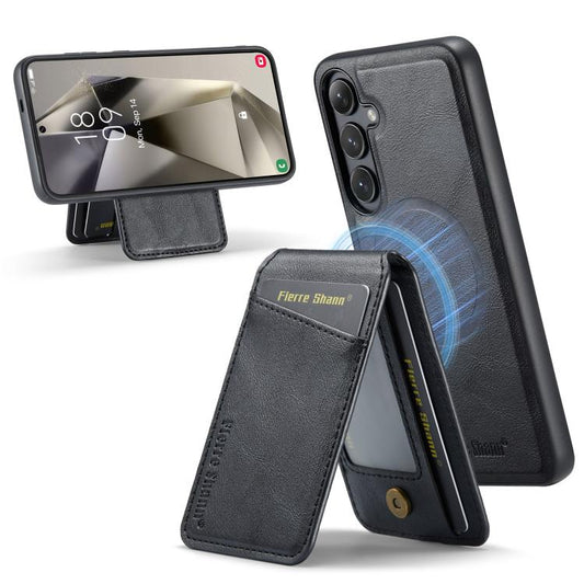 For Samsung Galaxy S25+ 5G Fierre Shann Cowhide Vertical Flip Magnetic Card Holder Phone Case(Black) - Galaxy S25+ 5G Cases by FIERRE SHANN | Online Shopping UK | buy2fix