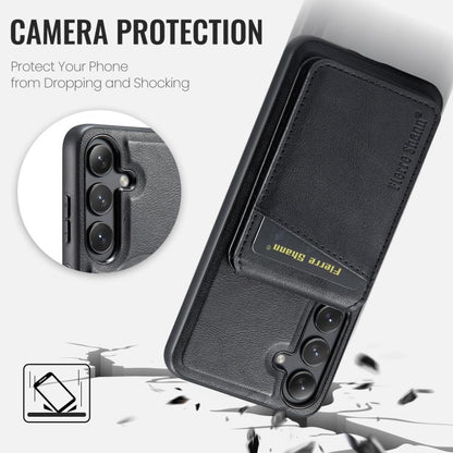 For Samsung Galaxy S25+ 5G Fierre Shann Cowhide Vertical Flip Magnetic Card Holder Phone Case(Black) - Galaxy S25+ 5G Cases by FIERRE SHANN | Online Shopping UK | buy2fix