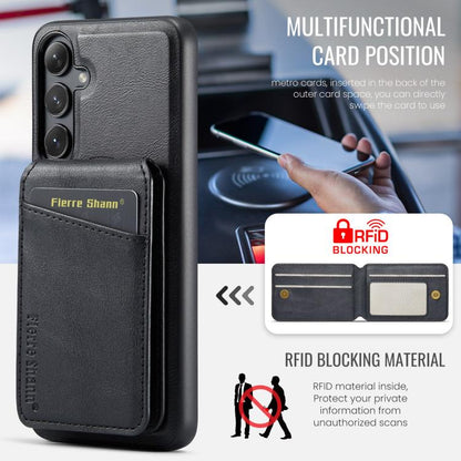 For Samsung Galaxy S25+ 5G Fierre Shann Cowhide Vertical Flip Magnetic Card Holder Phone Case(Black) - Galaxy S25+ 5G Cases by FIERRE SHANN | Online Shopping UK | buy2fix