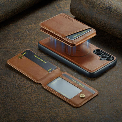 For Samsung Galaxy S25+ 5G Fierre Shann Cowhide Vertical Flip Magnetic Card Holder Phone Case(Brown) - Galaxy S25+ 5G Cases by FIERRE SHANN | Online Shopping UK | buy2fix