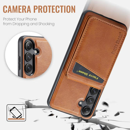 For Samsung Galaxy S25+ 5G Fierre Shann Cowhide Vertical Flip Magnetic Card Holder Phone Case(Brown) - Galaxy S25+ 5G Cases by FIERRE SHANN | Online Shopping UK | buy2fix