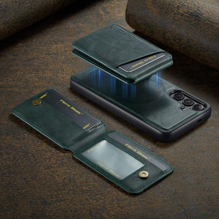 For Samsung Galaxy S25+ 5G Fierre Shann Cowhide Vertical Flip Magnetic Card Holder Phone Case(Green) - Galaxy S25+ 5G Cases by FIERRE SHANN | Online Shopping UK | buy2fix