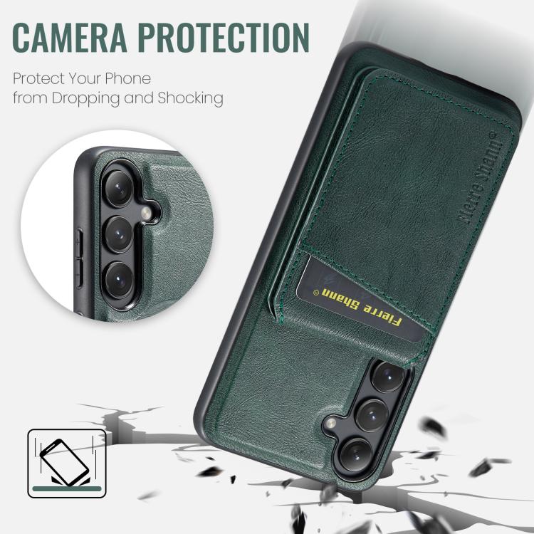 For Samsung Galaxy S25+ 5G Fierre Shann Cowhide Vertical Flip Magnetic Card Holder Phone Case(Green) - Galaxy S25+ 5G Cases by FIERRE SHANN | Online Shopping UK | buy2fix