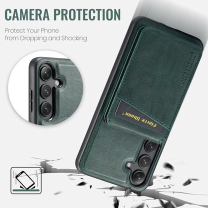 For Samsung Galaxy S25+ 5G Fierre Shann Cowhide Vertical Flip Magnetic Card Holder Phone Case(Green) - Galaxy S25+ 5G Cases by FIERRE SHANN | Online Shopping UK | buy2fix