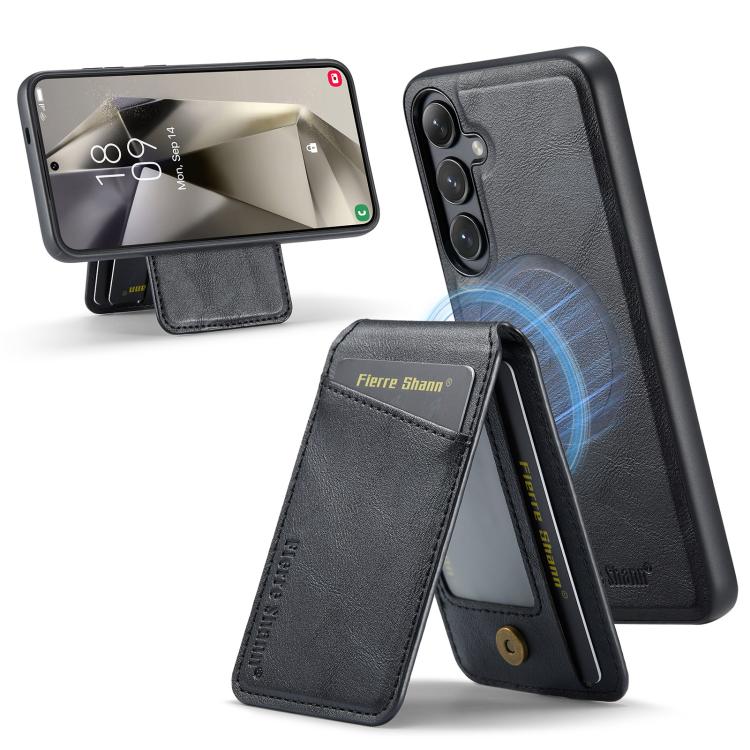 For Samsung Galaxy S24 FE 5G Fierre Shann Cowhide Vertical Flip Magnetic Card Holder Phone Case(Black) - Galaxy S24 FE 5G Cases by FIERRE SHANN | Online Shopping UK | buy2fix