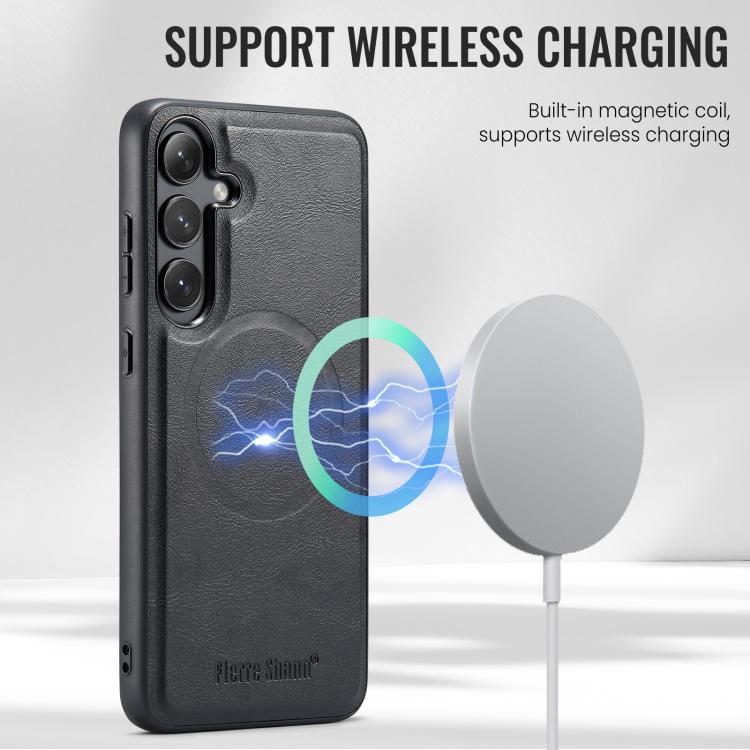 For Samsung Galaxy S24 FE 5G Fierre Shann Cowhide Vertical Flip Magnetic Card Holder Phone Case(Black) - Galaxy S24 FE 5G Cases by FIERRE SHANN | Online Shopping UK | buy2fix