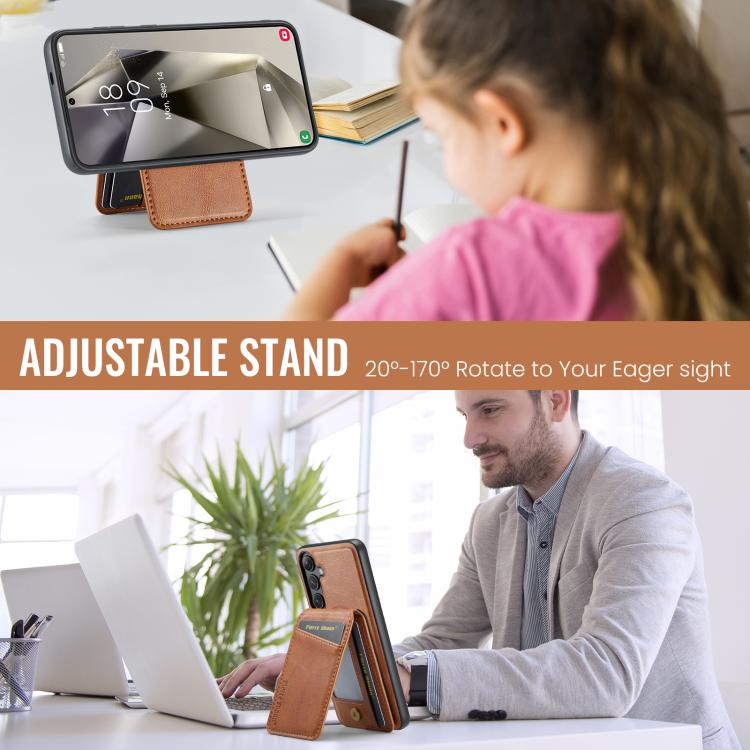 For Samsung Galaxy S24 FE 5G Fierre Shann Cowhide Vertical Flip Magnetic Card Holder Phone Case(Brown) - Galaxy S24 FE 5G Cases by FIERRE SHANN | Online Shopping UK | buy2fix