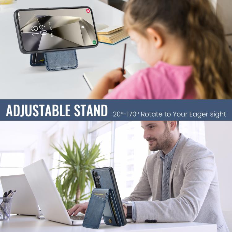 For Samsung Galaxy S24 FE 5G Fierre Shann Cowhide Vertical Flip Magnetic Card Holder Phone Case(Blue) - Galaxy S24 FE 5G Cases by FIERRE SHANN | Online Shopping UK | buy2fix