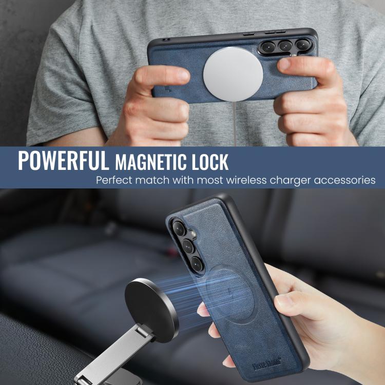 For Samsung Galaxy S24 FE 5G Fierre Shann Cowhide Vertical Flip Magnetic Card Holder Phone Case(Blue) - Galaxy S24 FE 5G Cases by FIERRE SHANN | Online Shopping UK | buy2fix