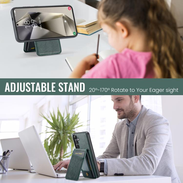 For Samsung Galaxy S24 FE 5G Fierre Shann Cowhide Vertical Flip Magnetic Card Holder Phone Case(Green) - Galaxy S24 FE 5G Cases by FIERRE SHANN | Online Shopping UK | buy2fix