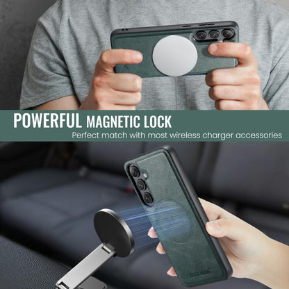 For Samsung Galaxy S24 FE 5G Fierre Shann Cowhide Vertical Flip Magnetic Card Holder Phone Case(Green) - Galaxy S24 FE 5G Cases by FIERRE SHANN | Online Shopping UK | buy2fix