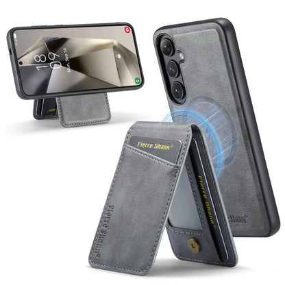 For Samsung Galaxy S24 FE 5G Fierre Shann Cowhide Vertical Flip Magnetic Card Holder Phone Case(Grey) - Galaxy S24 FE 5G Cases by FIERRE SHANN | Online Shopping UK | buy2fix