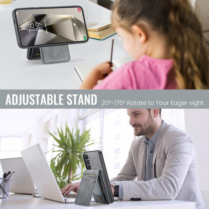 For Samsung Galaxy S24 FE 5G Fierre Shann Cowhide Vertical Flip Magnetic Card Holder Phone Case(Grey) - Galaxy S24 FE 5G Cases by FIERRE SHANN | Online Shopping UK | buy2fix