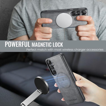 For Samsung Galaxy S24 FE 5G Fierre Shann Cowhide Vertical Flip Magnetic Card Holder Phone Case(Grey) - Galaxy S24 FE 5G Cases by FIERRE SHANN | Online Shopping UK | buy2fix