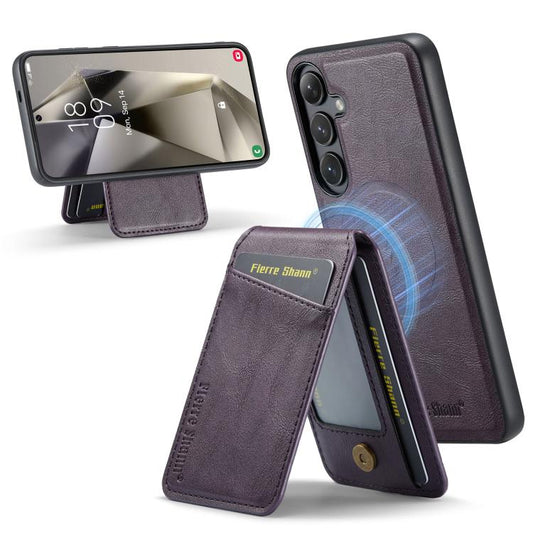 For Samsung Galaxy S24 FE 5G Fierre Shann Cowhide Vertical Flip Magnetic Card Holder Phone Case(Purple) - Galaxy S24 FE 5G Cases by FIERRE SHANN | Online Shopping UK | buy2fix