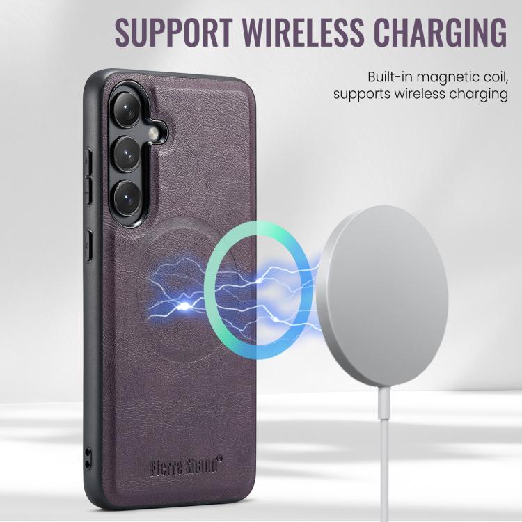 For Samsung Galaxy S24 FE 5G Fierre Shann Cowhide Vertical Flip Magnetic Card Holder Phone Case(Purple) - Galaxy S24 FE 5G Cases by FIERRE SHANN | Online Shopping UK | buy2fix