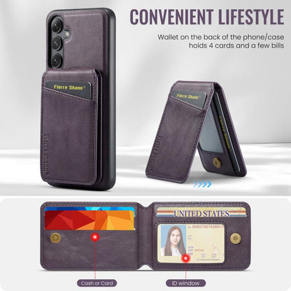 For Samsung Galaxy S24 FE 5G Fierre Shann Cowhide Vertical Flip Magnetic Card Holder Phone Case(Purple) - Galaxy S24 FE 5G Cases by FIERRE SHANN | Online Shopping UK | buy2fix