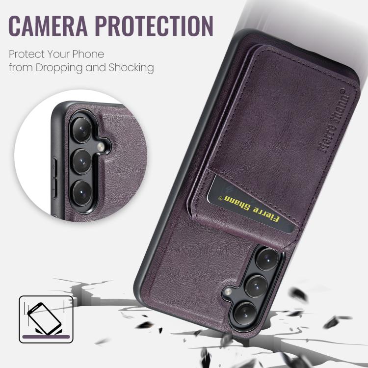 For Samsung Galaxy S24 FE 5G Fierre Shann Cowhide Vertical Flip Magnetic Card Holder Phone Case(Purple) - Galaxy S24 FE 5G Cases by FIERRE SHANN | Online Shopping UK | buy2fix