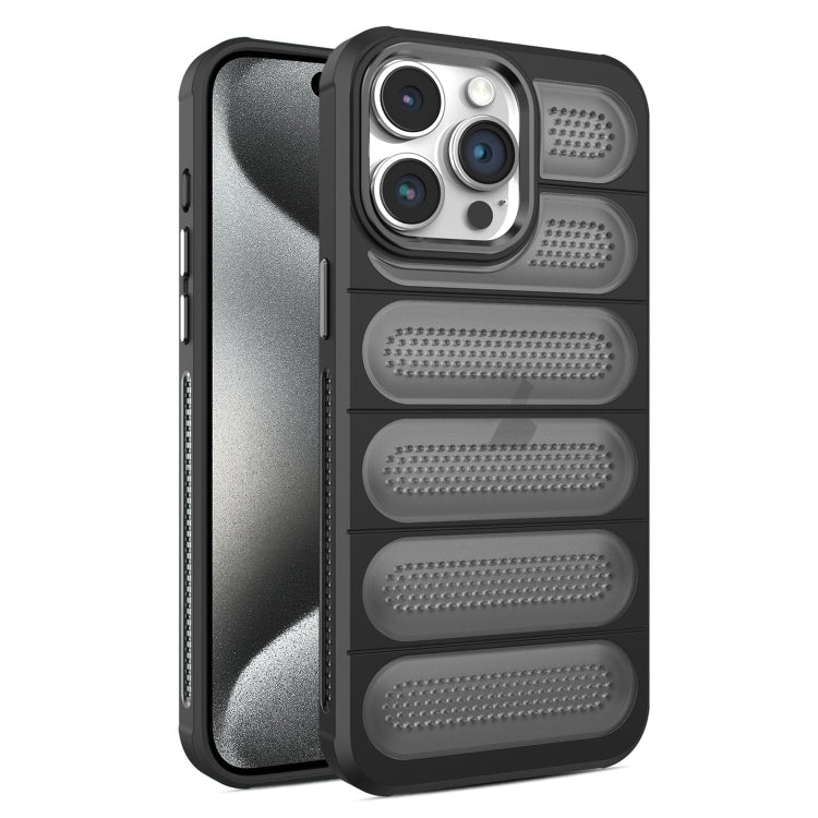 For iPhone 15 Pro Max Cooling Armor Translucent Mesh Breathable Phone Case(Black) by buy2fix