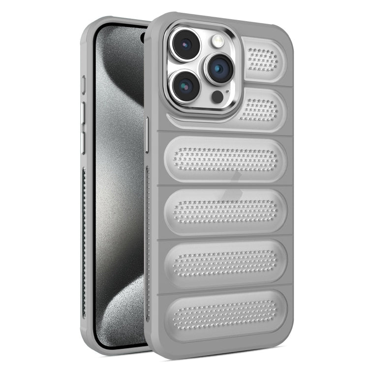 For iPhone 15 Pro Max Cooling Armor Translucent Mesh Breathable Phone Case(Grey) by buy2fix