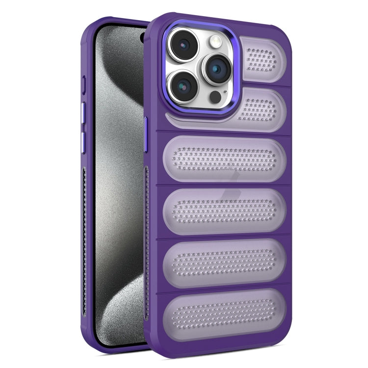 For iPhone 15 Pro Cooling Armor Translucent Mesh Breathable Phone Case(Purple) by buy2fix
