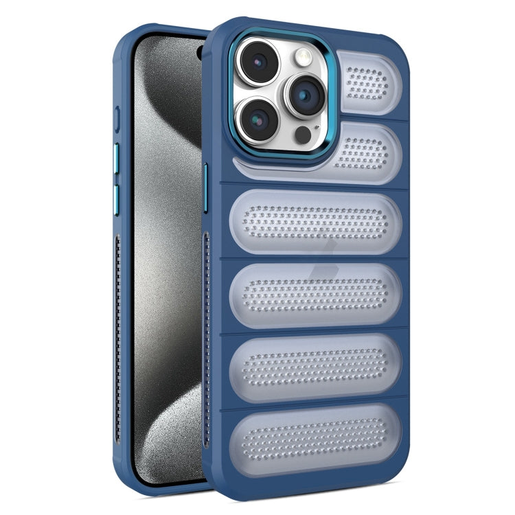 For iPhone 15 Pro Cooling Armor Translucent Mesh Breathable Phone Case(Blue) by buy2fix