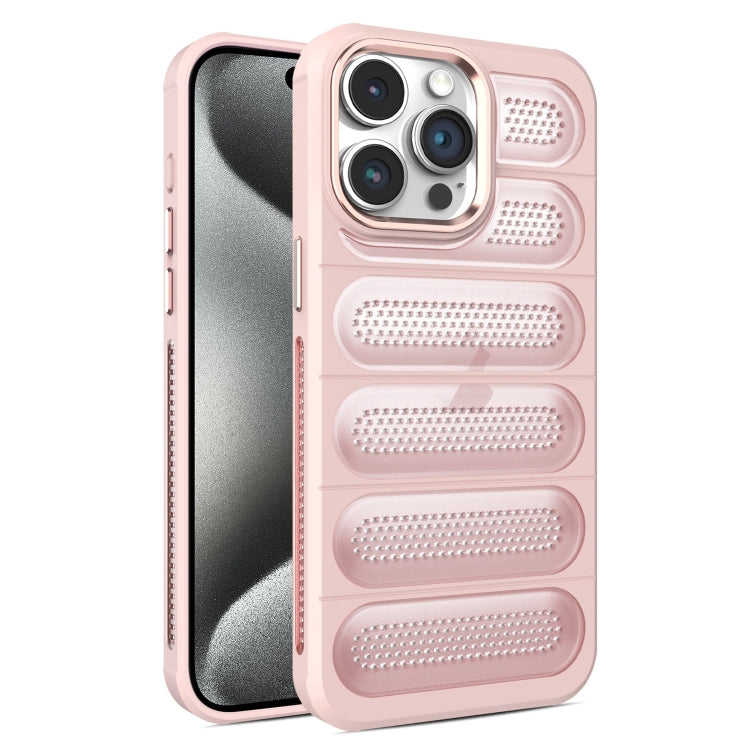 For iPhone 15 Pro Cooling Armor Translucent Mesh Breathable Phone Case(Pink) by buy2fix
