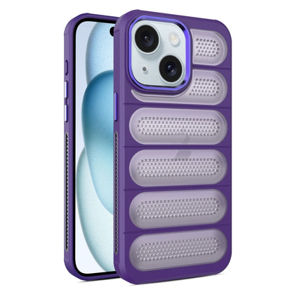 For iPhone 15 Plus Cooling Armor Translucent Mesh Breathable Phone Case(Purple) by buy2fix