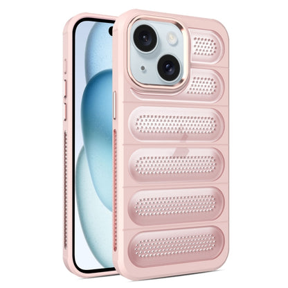 For iPhone 15 Plus Cooling Armor Translucent Mesh Breathable Phone Case(Pink) by buy2fix