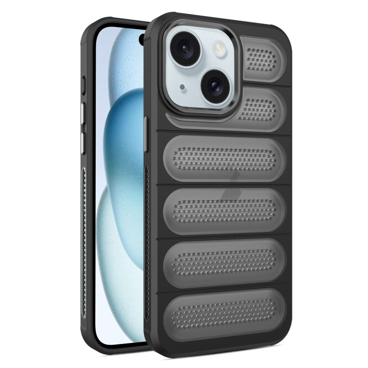 For iPhone 15 Plus Cooling Armor Translucent Mesh Breathable Phone Case(Black) by buy2fix