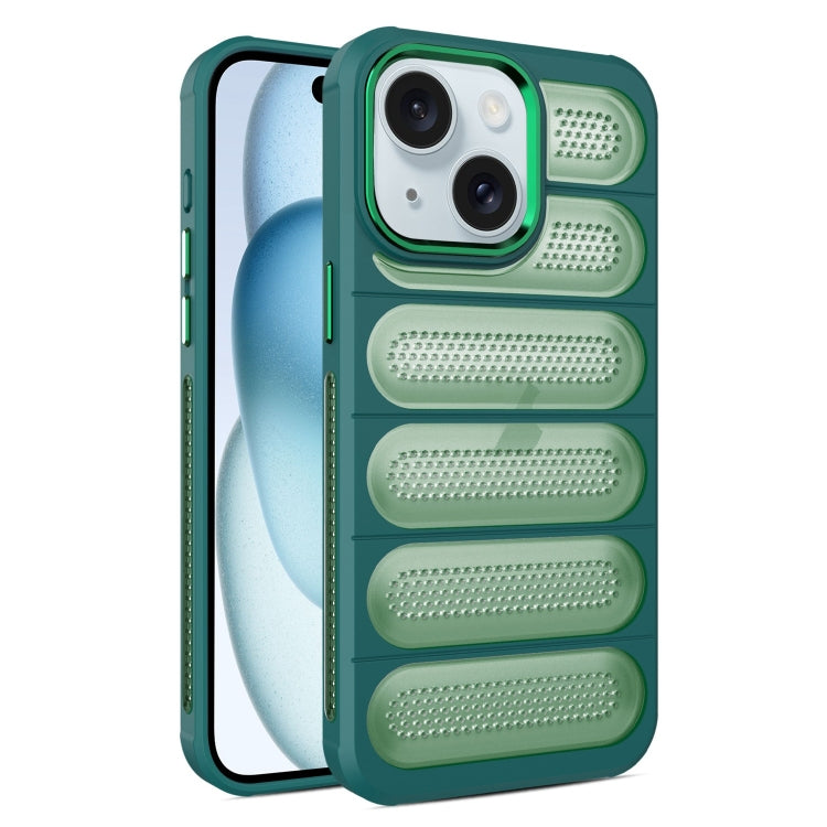 For iPhone 15 Plus Cooling Armor Translucent Mesh Breathable Phone Case(Green) by buy2fix