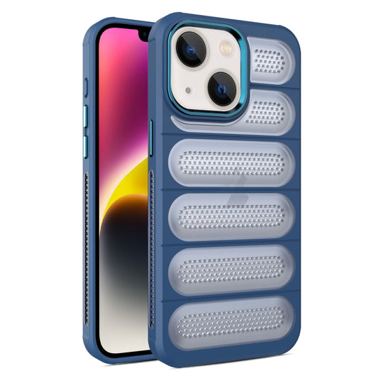For iPhone 14 Plus Cooling Armor Translucent Mesh Breathable Phone Case(Blue) by buy2fix