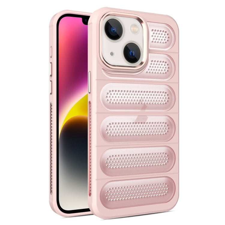 For iPhone 14 Plus Cooling Armor Translucent Mesh Breathable Phone Case(Pink) by buy2fix