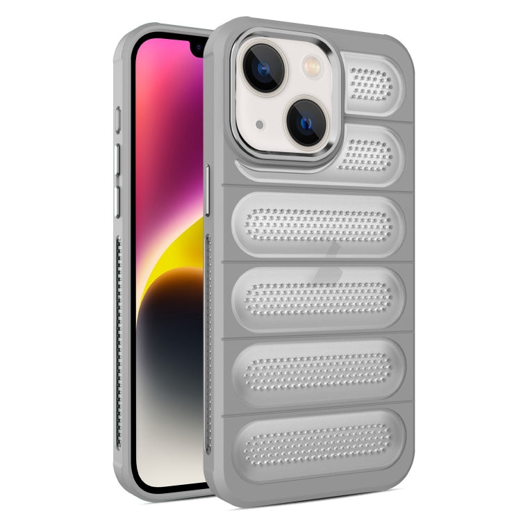 For iPhone 14 Plus Cooling Armor Translucent Mesh Breathable Phone Case(Grey) by buy2fix
