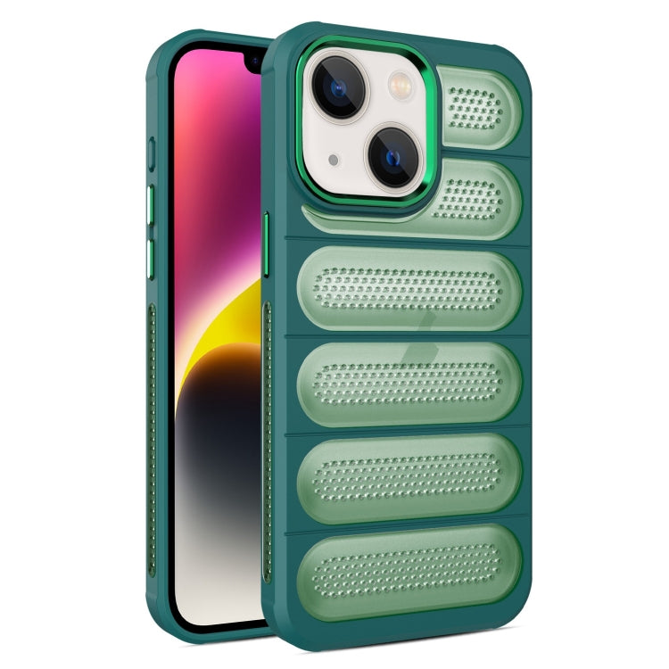 For iPhone 14 Plus Cooling Armor Translucent Mesh Breathable Phone Case(Green) by buy2fix
