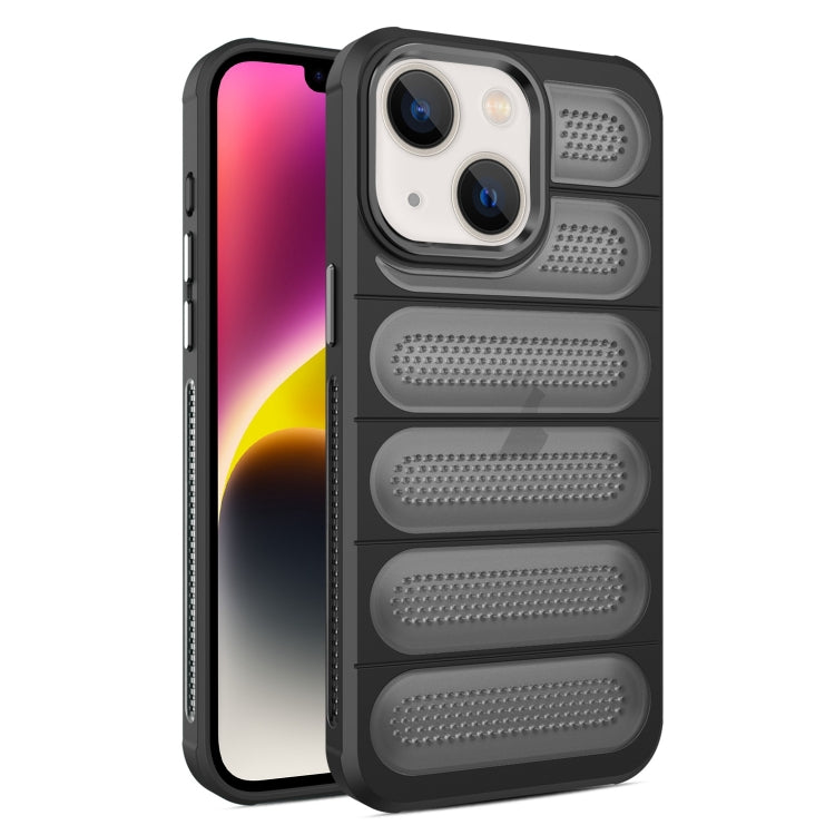 For iPhone 14 Cooling Armor Translucent Mesh Breathable Phone Case(Black) by buy2fix