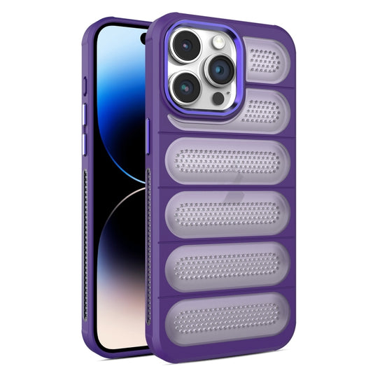 For iPhone 14 Pro Cooling Armor Translucent Mesh Breathable Phone Case(Purple) by buy2fix