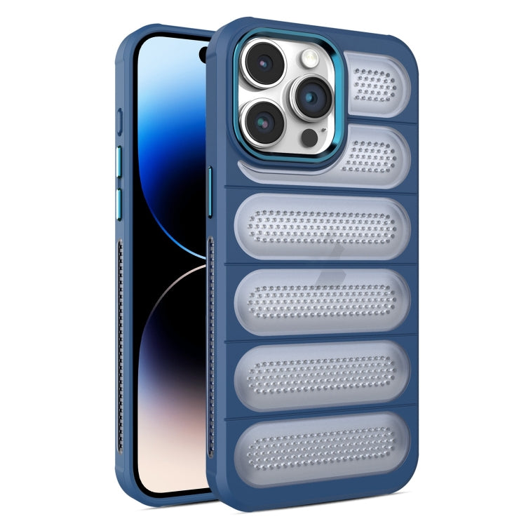 For iPhone 14 Pro Cooling Armor Translucent Mesh Breathable Phone Case(Blue) by buy2fix