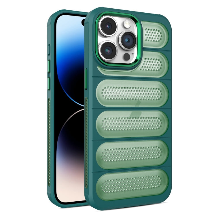 For iPhone 14 Pro Cooling Armor Translucent Mesh Breathable Phone Case(Green) by buy2fix