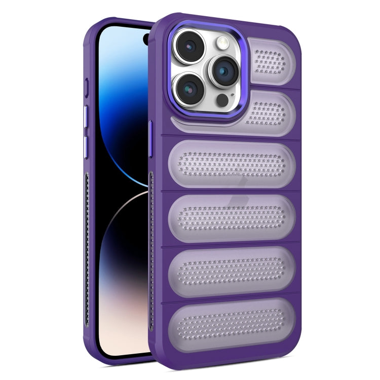 For iPhone 14 Pro Max Cooling Armor Translucent Mesh Breathable Phone Case(Purple) by buy2fix