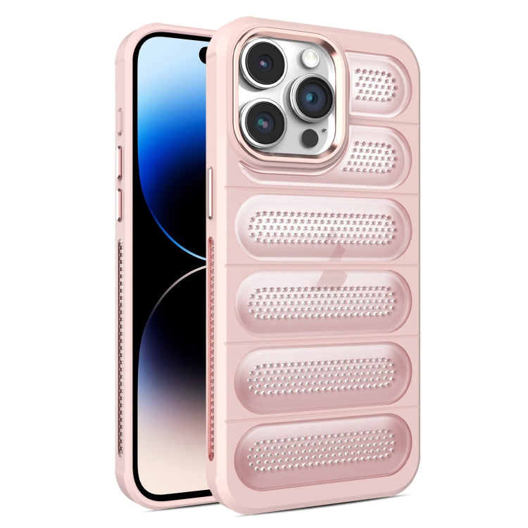 For iPhone 14 Pro Max Cooling Armor Translucent Mesh Breathable Phone Case(Pink) by buy2fix