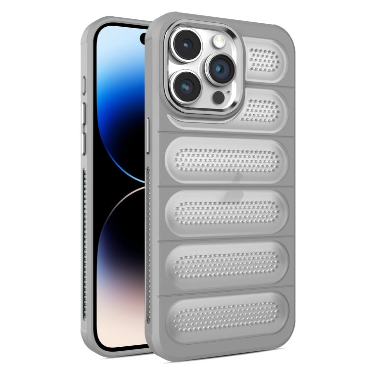 For iPhone 14 Pro Max Cooling Armor Translucent Mesh Breathable Phone Case(Grey) by buy2fix