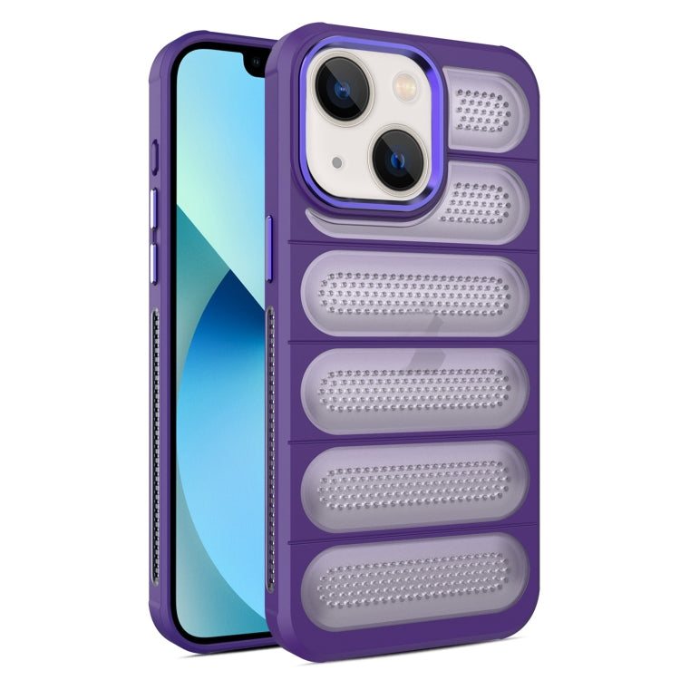 For iPhone 13 Cooling Armor Translucent Mesh Breathable Phone Case(Purple) by buy2fix